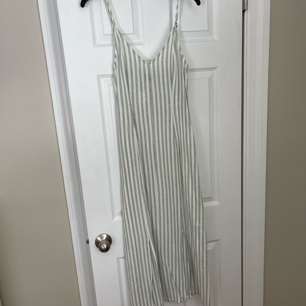 Gray and White Striped Midi Dress